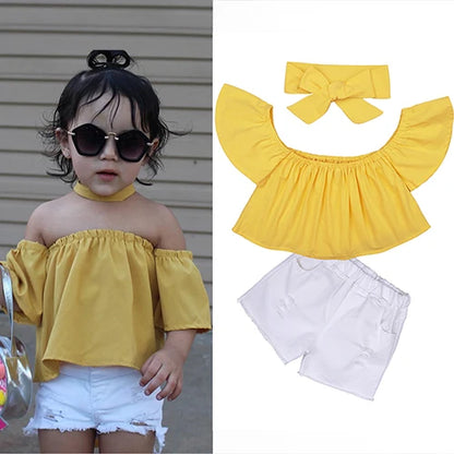 Children Sets for Girls Fashion 2025 New Style Girls Suits for Children Girls + Headband 3pcs. Set Cute Girls