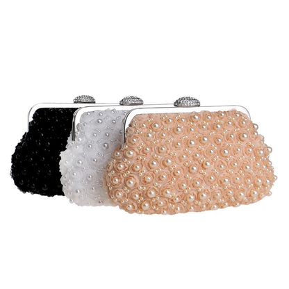 SEKUSA Beded women evening bags diamonds shell lady small day clutches party dinner wedding bridal hollow pearl handbags purse