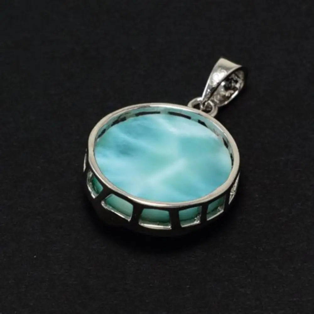 Beautiful Women's Jewelry 925 Sterling Silver Blue Natural Larimar Palm Tree Ocean Pendant Necklace For Gift