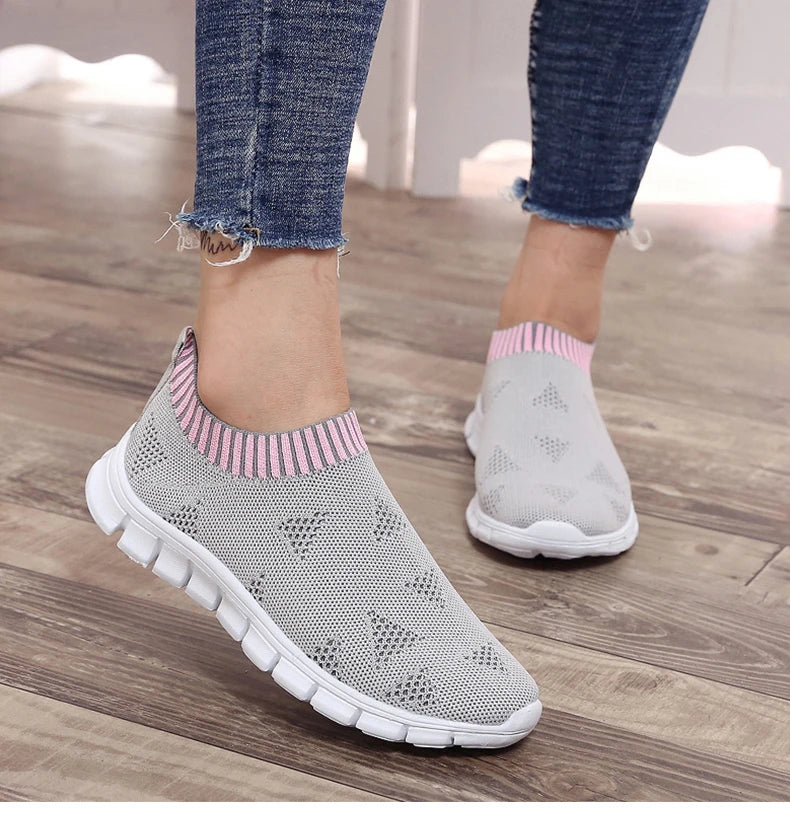 Women Shoes Plus Size Sneakers Women Breathable Mesh Sports Shoes Female Slip On Platform Sneakers White Knit Sock Shoes Casual