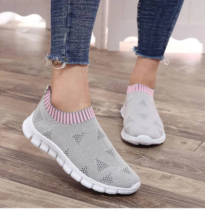 Women Shoes Plus Size Sneakers Women Breathable Mesh Sports Shoes Female Slip On Platform Sneakers White Knit Sock Shoes Casual