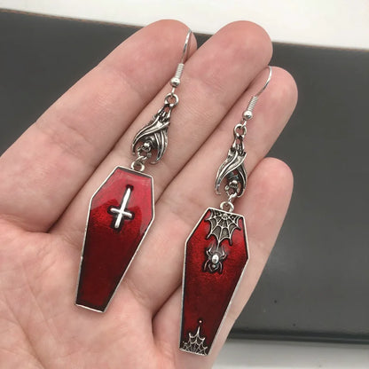 Goth Cross Vampire Coffin Earrings Spider Web Bat Earings Halloween Cosplay Gothic Accessories Indie Aesthetic Jewelry