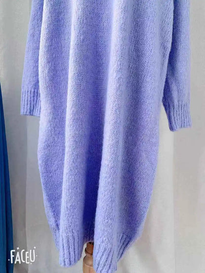 Winter Women Dress Fall Sweater Women Dress Long Sleeve Knitted Dresses Maxi Vintage Oversize Dresses Knitting Thick Warm Purple