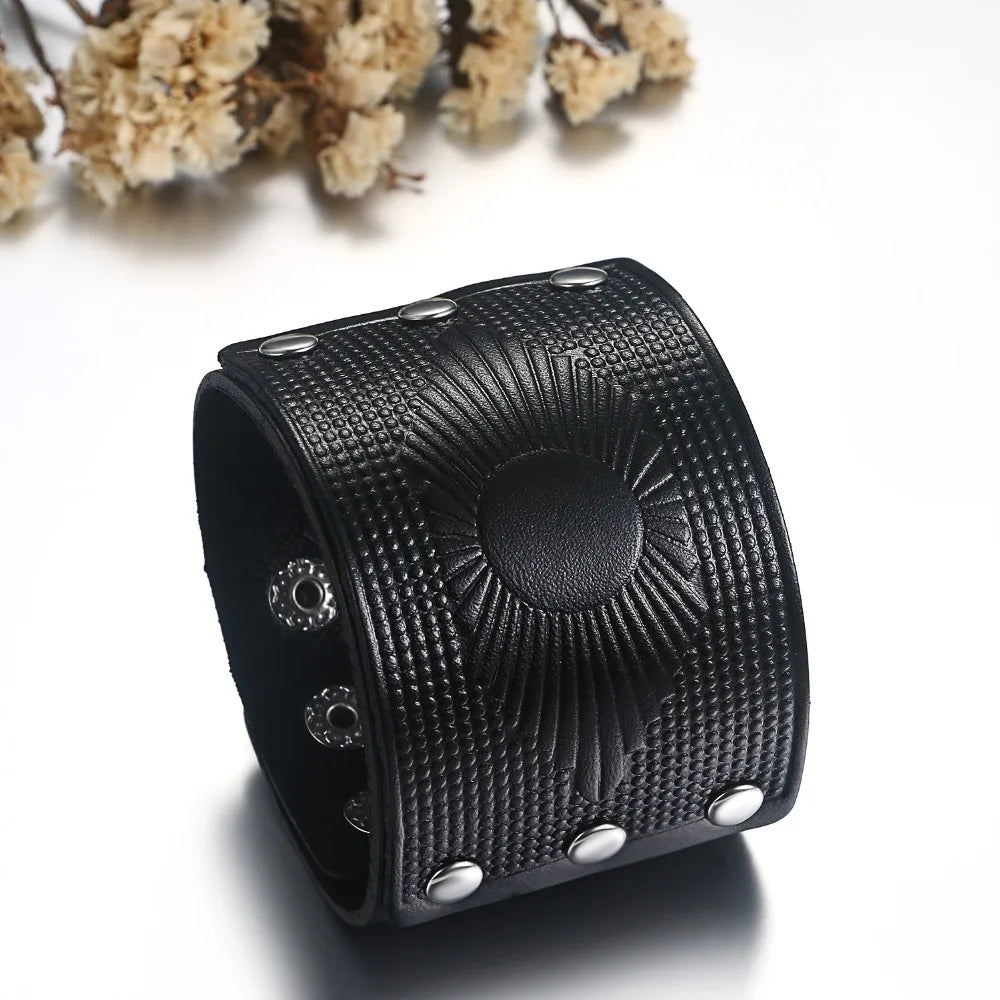 BONISKISS 2020 Fashion Stud Spikes Rivet Adjustable Leather Wristband Bangle Cuff Bracelet Wide Cuff Punk style Cool Men Jewelry