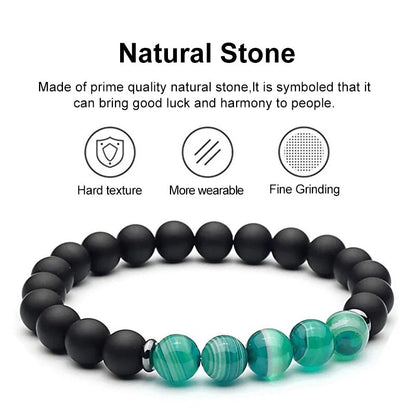 2PCS Natural Striped Agates Matte Black Onyx Beaded Bracelet for Women Men Natural Stone Hematite Bracelet Jewelry Pulseras