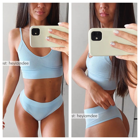 Sexy Women Bra Panties Set High Rise G-String Sports Bra Top Seamless Underwear Fitness Bra Top Female Lingerie Set Intimates