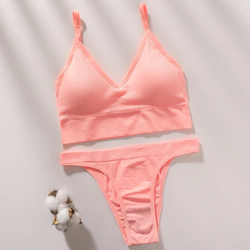 Sexy Women Bra Panties Set High Rise G-String Sports Bra Top Seamless Underwear Fitness Bra Top Female Lingerie Set Intimates