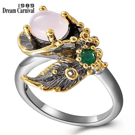 DreamCarnival1989 Fashion Pink Opal Finger Ring for Women 7 8 9 Size Flower Blossom Jewelry Black Gold Color Hot Selling WA11665