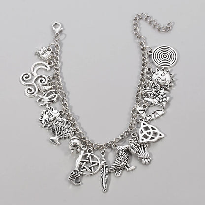 Plated Silver color Charm Bracelet sun moon staranimals wild natural bracelets Witch Wicca Acorn Greenman Various Jewelry gift