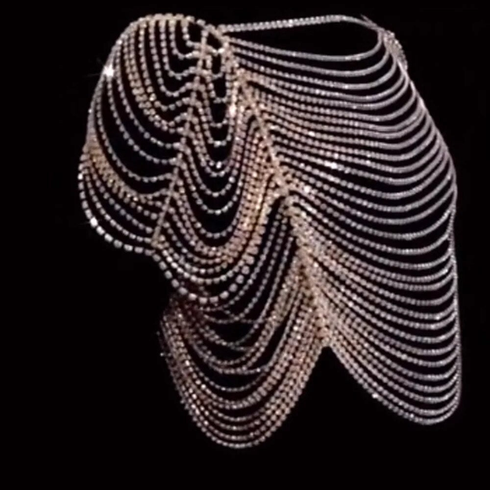 Stonefans Luxury Multi-Layer Full Rhinestone Underwear Chain Bling Shoulder Chain Crystal Body Chain Women Chest Clothes Jewelry