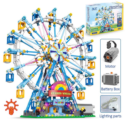 ZKZC City Friends MOC Rotating Ferris Wheel Building Blocks Electric Bricks with Light Toys for Children Christmas Gifts