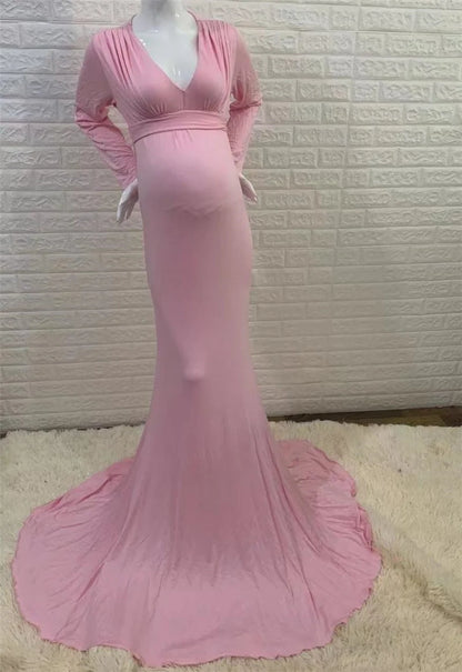 Spring Elegant Maternity Dresses For Photo Shoot Pregnant Women Dress Long Sleeve V-Neck Pregnancy Photography Shower Dress