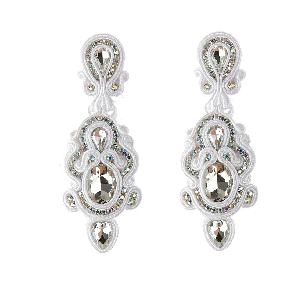 KpacoTa Soutache Handmade Dangle Earrings Women's jewelry Crystal Accessories Vintage long Hanging Earring 2020 trend white blue