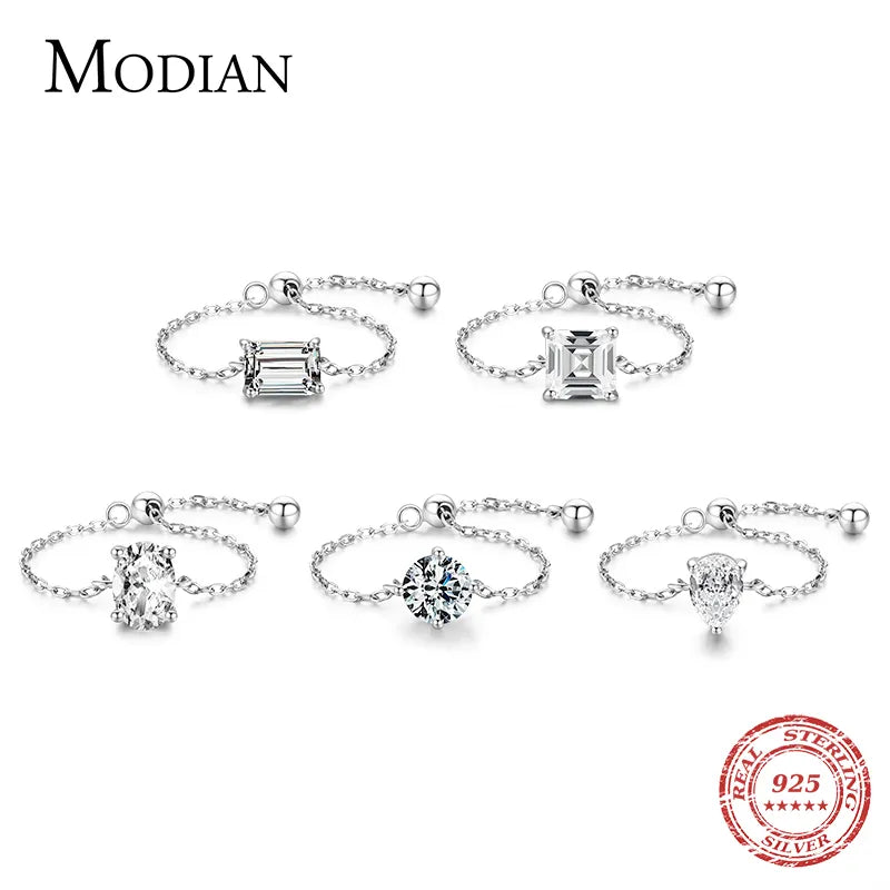 Modian 5 Style Clear CZ Link Chain Ring Trendy 925 Sterling Silver Adjustable Charm Gold Color Rings For Women Wedding Jewelry
