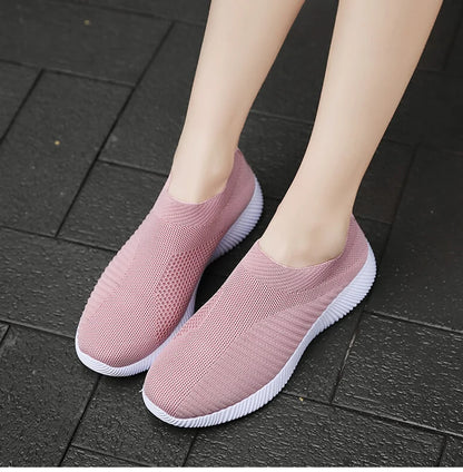 Women Shoes Plus Size Sneakers Women Breathable Mesh Sports Shoes Female Slip On Platform Sneakers White Knit Sock Shoes Casual