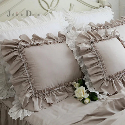 Top Luxury European Khaki bedding set ruffle lace duvet cover bedding elegant bedspread bed sheet for wedding decor bed clothes