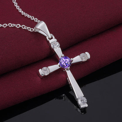 Fashion 925 Sterling Silver crystals cross Pendant diamond Necklace For Women 18 inch Christmas gift luxur party wedding Jewelry