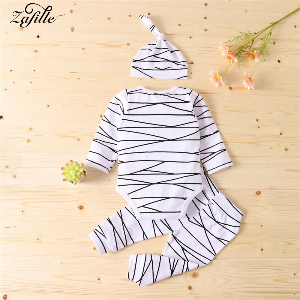 ZAFILLE Kids Toddler Hallloween Costume Striped Outfits Cute Mummy Boys Rompers Halloween Clothes For Baby Chidlren Clothing Set