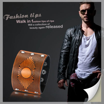 BONISKISS 2020 Fashion Stud Spikes Rivet Adjustable Leather Wristband Bangle Cuff Bracelet Wide Cuff Punk style Cool Men Jewelry