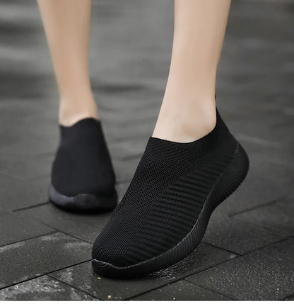 Women Shoes Plus Size Sneakers Women Breathable Mesh Sports Shoes Female Slip On Platform Sneakers White Knit Sock Shoes Casual