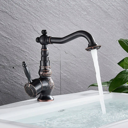 Home Decoration Bathroom Sink Mixer Faucet Crane Single Handle Water Tap Brass Antique Faucet Hot and Cold Water