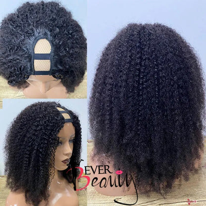 4B 4C Mongolian Afro Kinky Curly  U Part Wig Human Hair U Part Wigs For Women Kinky Curly Short Bob Cut Wigs Ever Beauty