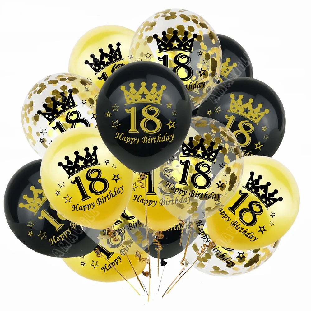 15pcs Latex Happy Birthday Balloon 12 Inch Confetti Balloons 30 40 50 60 70 Years Old Anniversary Wedding Birthday Party Decor