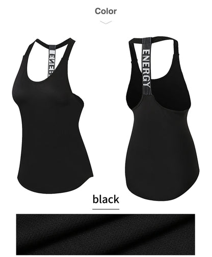 Women Gym Tops Black Sleeveless Yoga Top Women Fitness Shirt Gym Vest Running workout Sports Tops Letter Backless Shirt