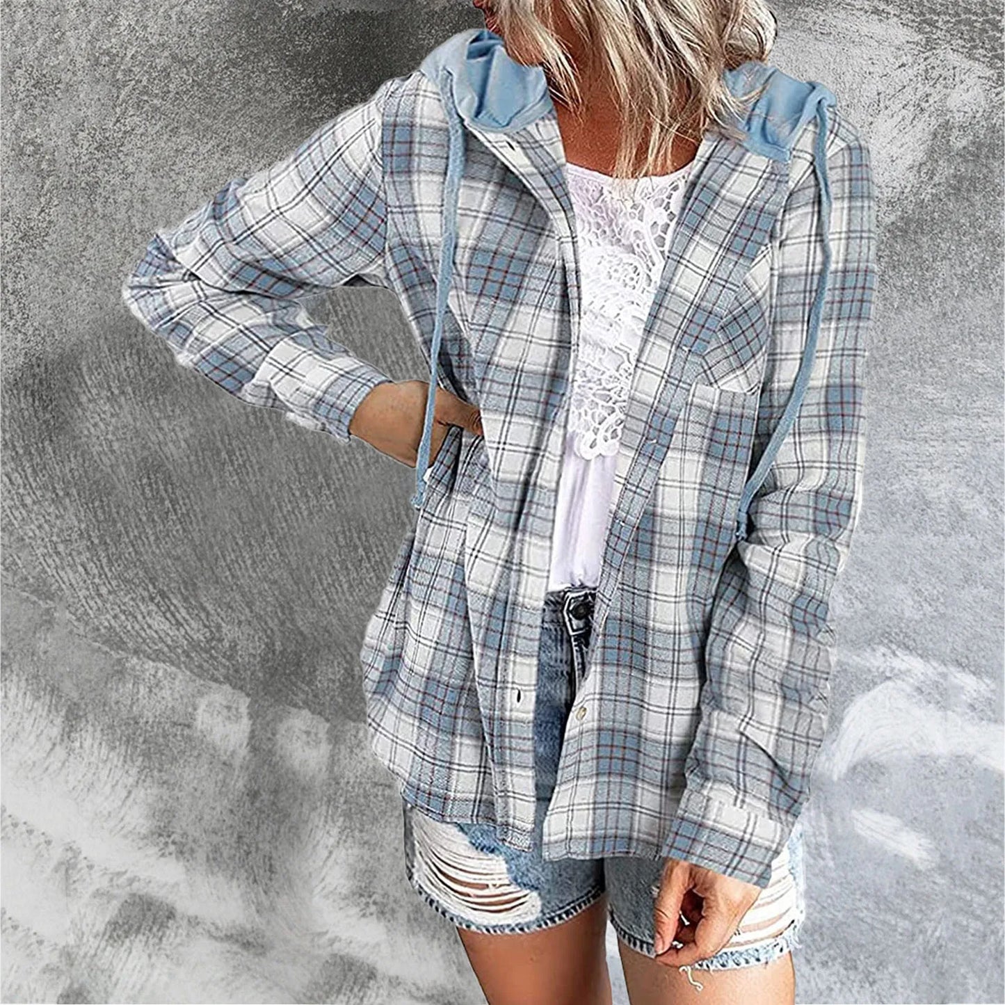 Spring Autumn Women Shirt Fashion Casual Plaid Hooded Shirts Long Sleeve Button Down Blusa Feminina Streetwear рубашка женская