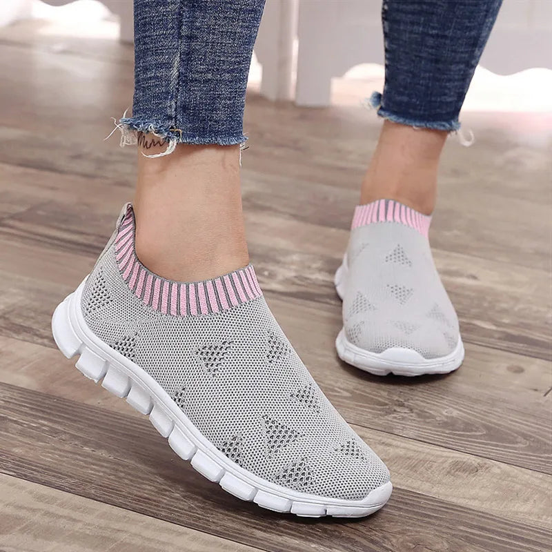 Women Shoes Plus Size Sneakers Women Breathable Mesh Sports Shoes Female Slip On Platform Sneakers White Knit Sock Shoes Casual