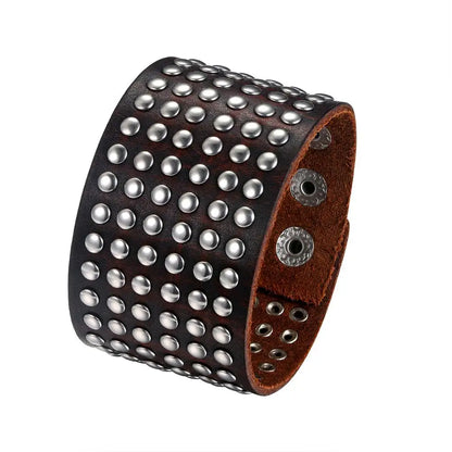 BONISKISS 2020 Fashion Stud Spikes Rivet Adjustable Leather Wristband Bangle Cuff Bracelet Wide Cuff Punk style Cool Men Jewelry