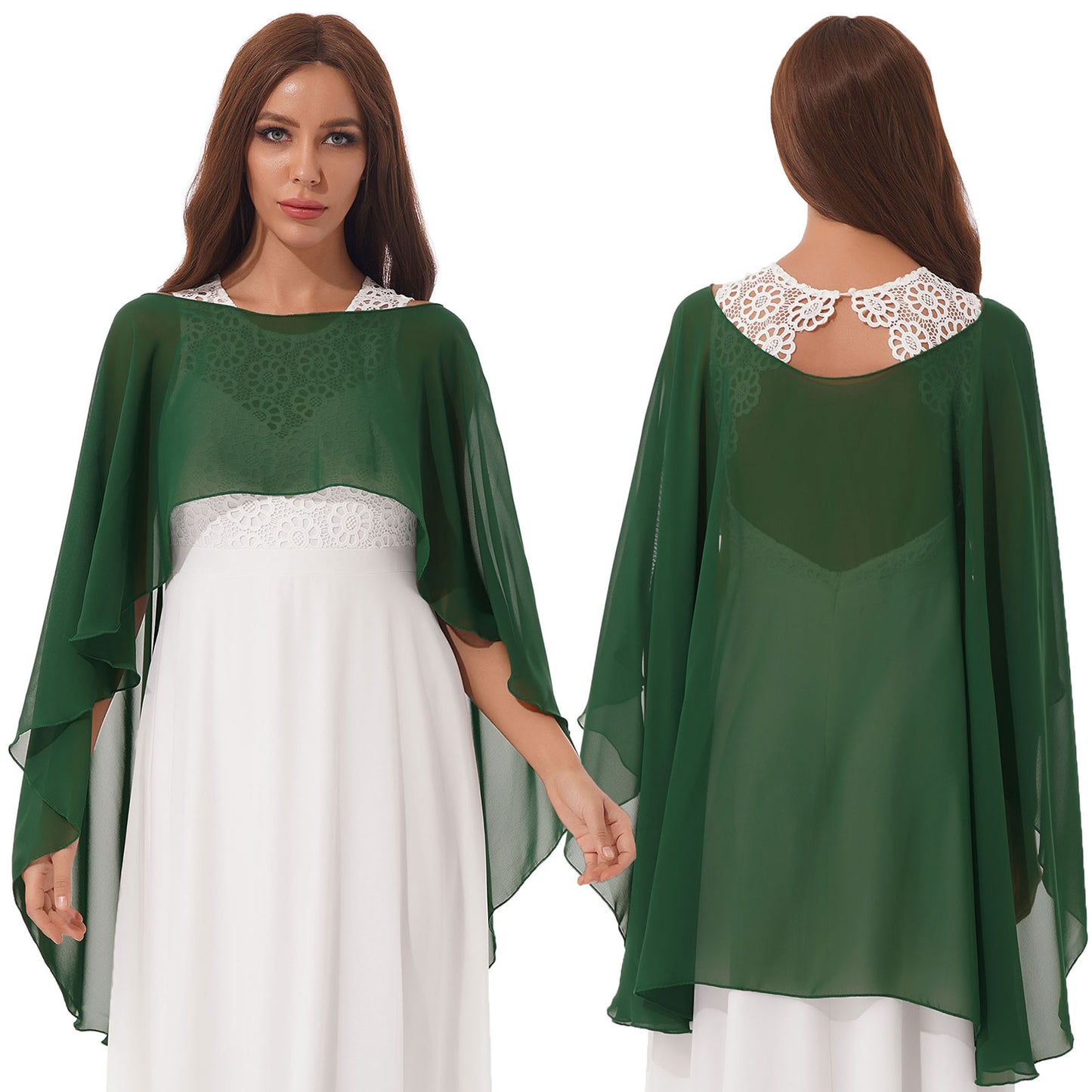 Women Chiffon Solid Pullover Capes Shawl Hi-low Hem Thin Soft Shrug Ponchos for Wedding Bridal Bridesmaid Evening Party Dress
