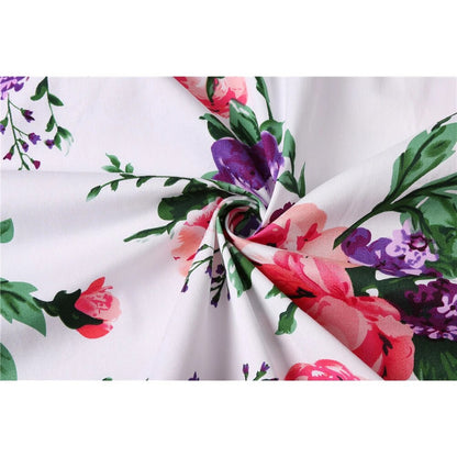 Autumn Cotton Vintage Tunic Midi Dress 50S Short Sleeve 4XL 70s Robe Swing Retro Floral Print White Rockabilly Office Vestidos