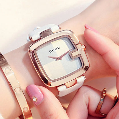 Guou Top Brand Women's Watches 2020 New Square Fashion Zegarek Damski Luxury Ladies Bracelet For Women Leather Strap Clock Saati