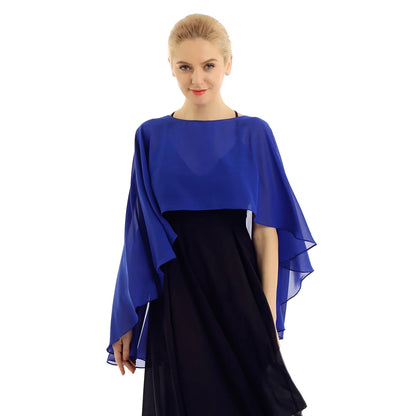 Women Chiffon Solid Pullover Capes Shawl Hi-low Hem Thin Soft Shrug Ponchos for Wedding Bridal Bridesmaid Evening Party Dress