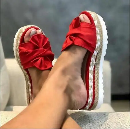 Slippers Women Slides Bow Summer Sandals Bow-Knot Slippers Thick Soles Flat Platform Female Floral Beach Shoes Flip Flop