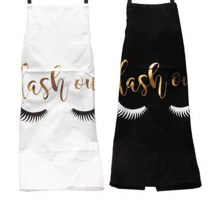 Set of two makeup artist kitchen aprons in black and white with stylish eyelash design