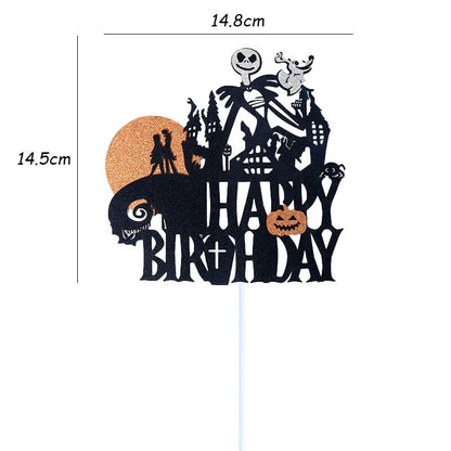 Happy Halloween Cake Toppers Halloween Cupcake Toppers Cartoon Pumpkin Witch Ghost Cake Decorative Flags for Kids Halloween Deco