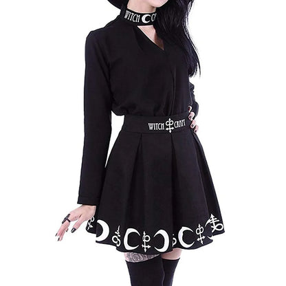 Goth Skirts Women 2022 Gothic Punk Pleated Mini Skirt Rock Girls Witchcraft Moon Magic Spell Symbols Skirt jupe юбка
