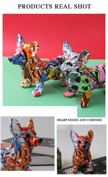 Nordic  Art Graffiti Corgi Dog Painting Creative Resin Crafts Home Decoration Wine Cabinet Office Decor Crafts Gift  Ornaments
