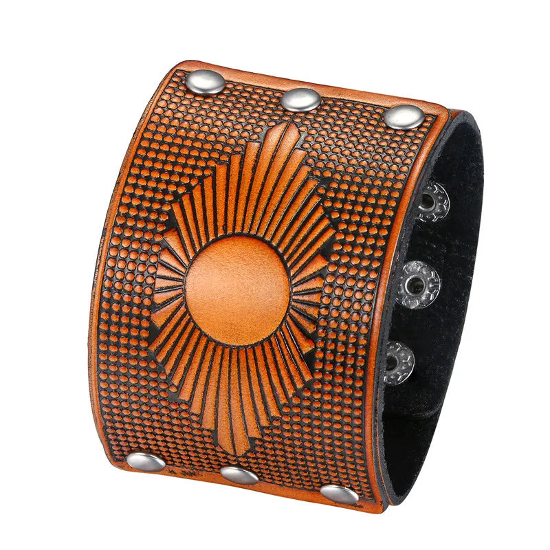 BONISKISS 2020 Fashion Stud Spikes Rivet Adjustable Leather Wristband Bangle Cuff Bracelet Wide Cuff Punk style Cool Men Jewelry