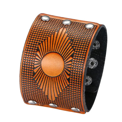 BONISKISS 2020 Fashion Stud Spikes Rivet Adjustable Leather Wristband Bangle Cuff Bracelet Wide Cuff Punk style Cool Men Jewelry