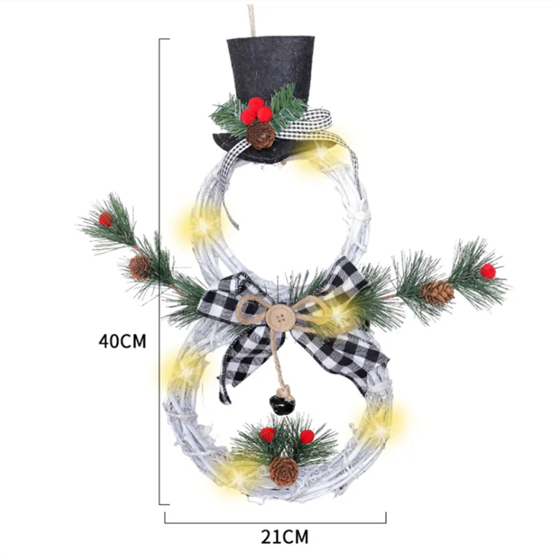 Christmas Lighted Snowman Wreath Garland Door Lamp Decoration Artificial Home Window Wall Background Door Hanging Ornaments