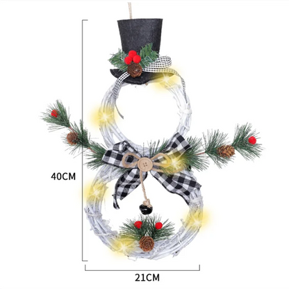 Christmas Lighted Snowman Wreath Garland Door Lamp Decoration Artificial Home Window Wall Background Door Hanging Ornaments
