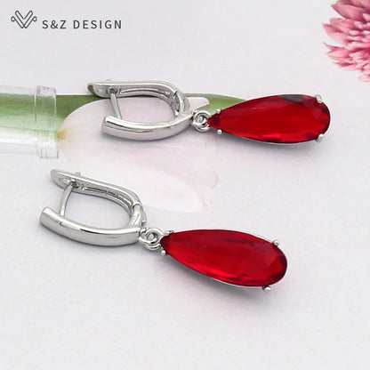 S&Z 10 Color Long Water Drop Cubic Zirconia Earring For Women Korean Fine Wedding Simple Fashion Party Jewelry