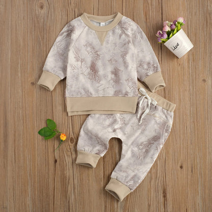 2 Pcs Newborn Baby Girls Boys Tie Dye Outfits, Infant Long Sleeve Round Neck Pullover + Tie Up Pants Pockets Spring Autumn
