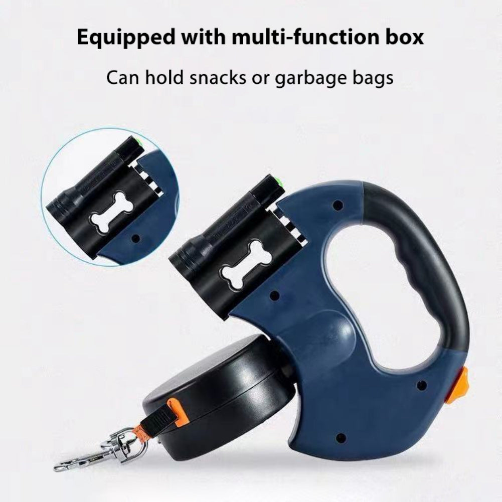 Double Head Dog Leash 360 Degree Nylon Traction Rope Automatic Retractable Outdoor Walking Leash Pet Accessories With Light