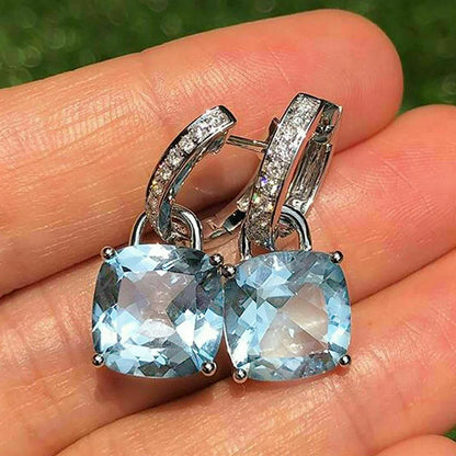 Huitan New Arrival Dangle Earrings Women Cushion Cut Blue Cubic Zirconia Pendant Simple Stylish Girls Earrings Statement Jewelry