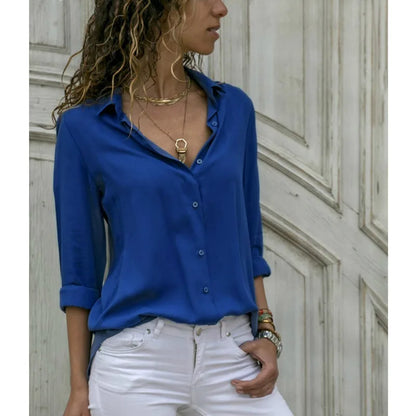 2024 New Women's Clothes Ladies Long Sleeve Deep V-Collar Chiffon Shirt and Tops Casual Women Button Office Shirts Plus Size