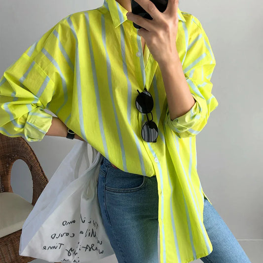LANMREM Women's Spring New Striped Long Sleeve Shirt Thin Bottom Temperament Fit Fashion Tide 2024 New Arrival 2K2240